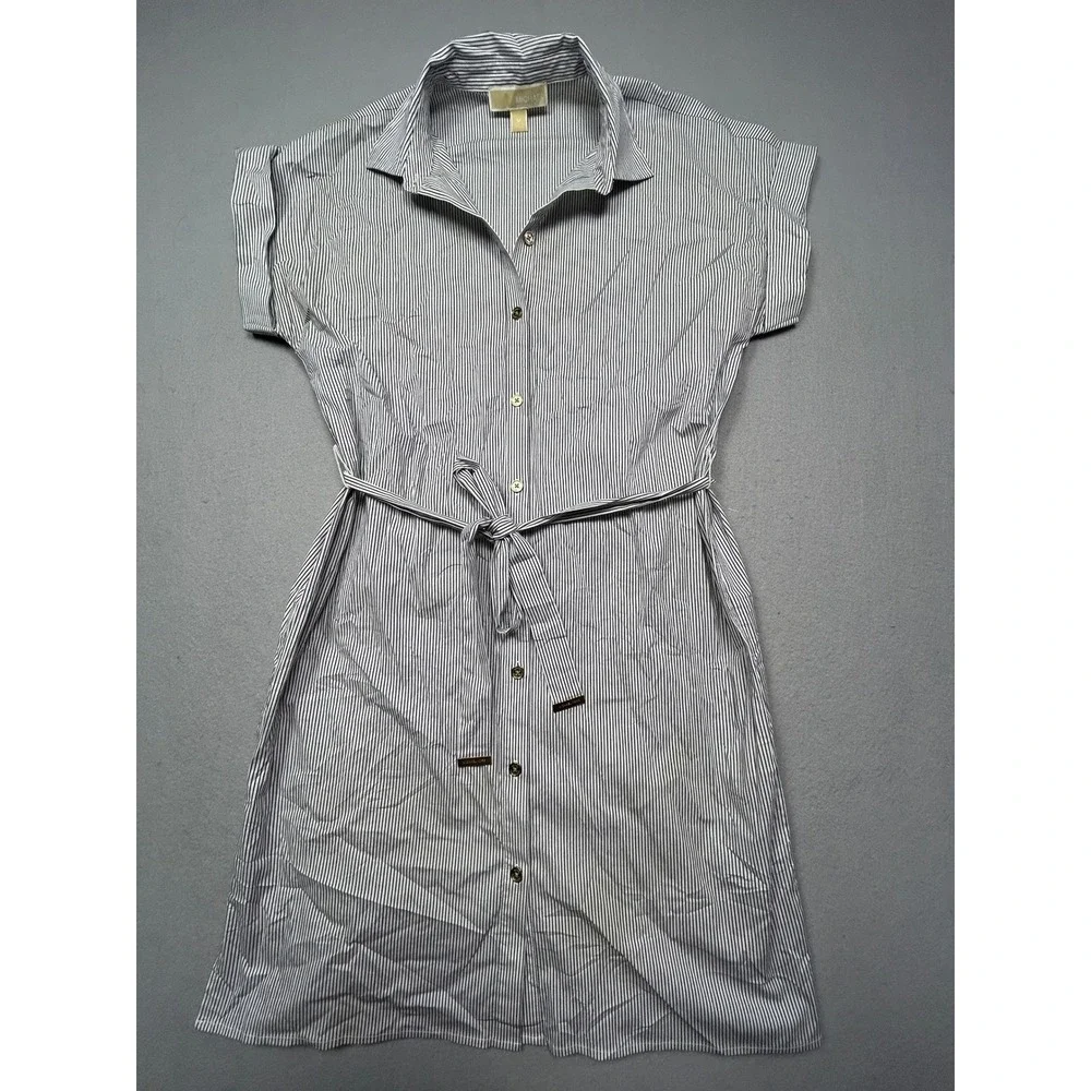 Michael Kors Shirt Dress Cotton Elastane Striped Blue White M Womens